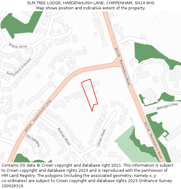 ELM TREE LODGE, HARDENHUISH LANE, CHIPPENHAM, SN14 6HS: Location map and indicative extent of plot