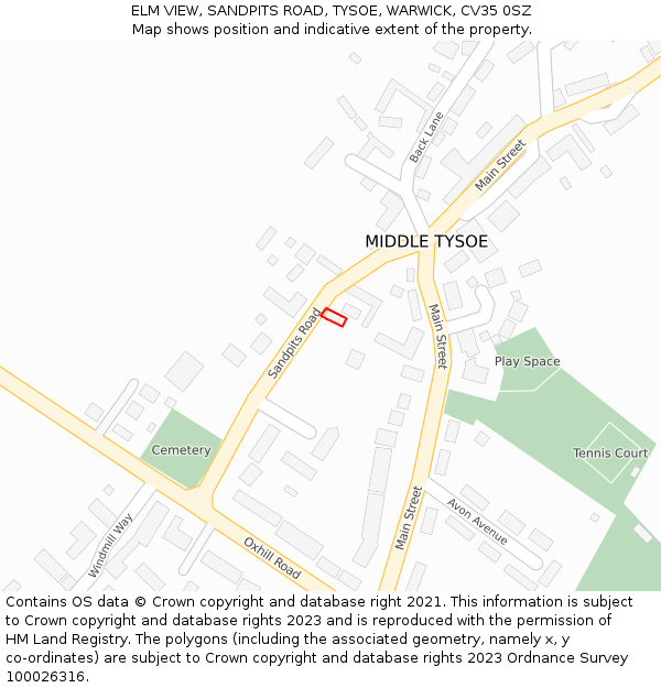 ELM VIEW, SANDPITS ROAD, TYSOE, WARWICK, CV35 0SZ: Location map and indicative extent of plot