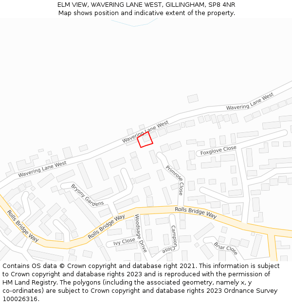 ELM VIEW, WAVERING LANE WEST, GILLINGHAM, SP8 4NR: Location map and indicative extent of plot