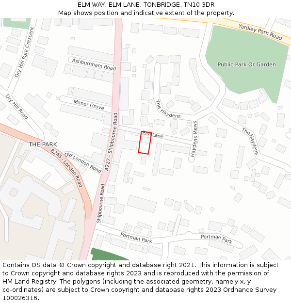 ELM WAY, ELM LANE, TONBRIDGE, TN10 3DR: Location map and indicative extent of plot