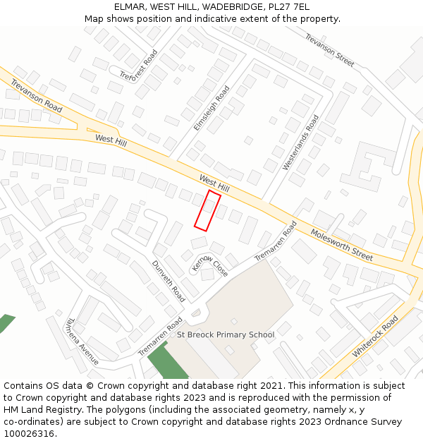 ELMAR, WEST HILL, WADEBRIDGE, PL27 7EL: Location map and indicative extent of plot