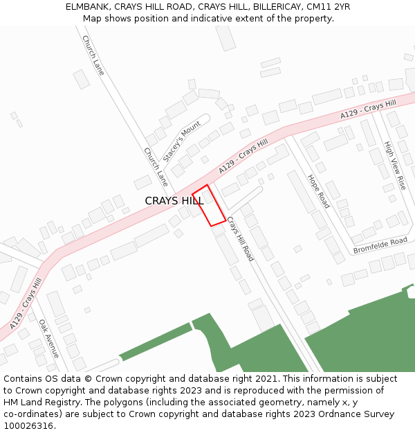 ELMBANK, CRAYS HILL ROAD, CRAYS HILL, BILLERICAY, CM11 2YR: Location map and indicative extent of plot