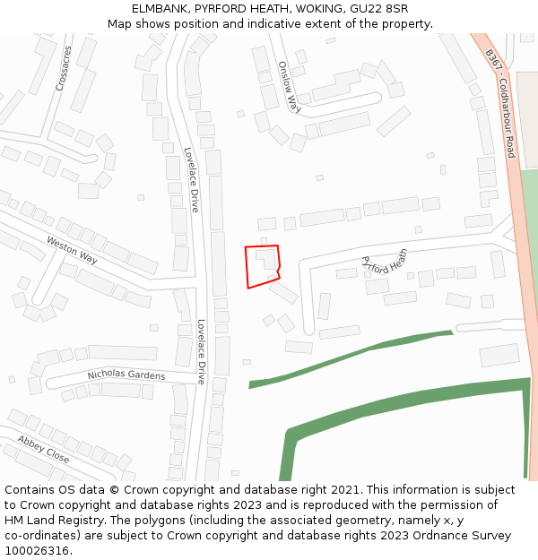 ELMBANK, PYRFORD HEATH, WOKING, GU22 8SR: Location map and indicative extent of plot