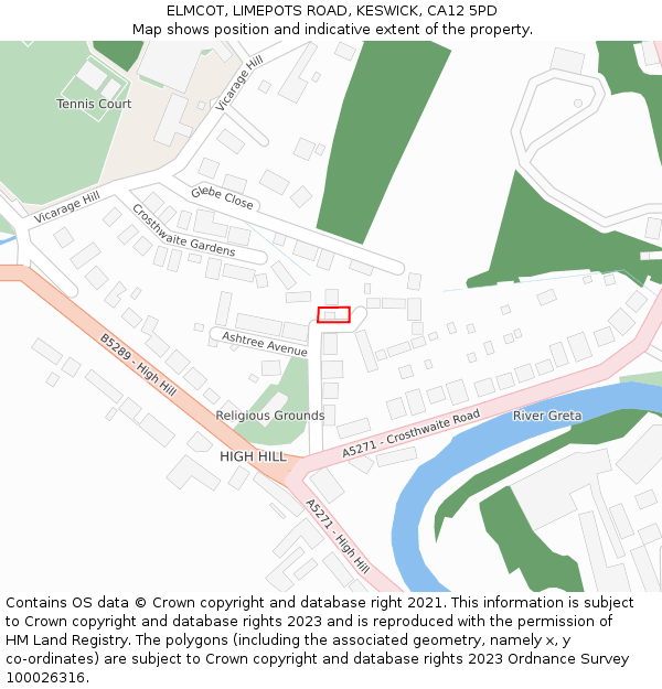 ELMCOT, LIMEPOTS ROAD, KESWICK, CA12 5PD: Location map and indicative extent of plot
