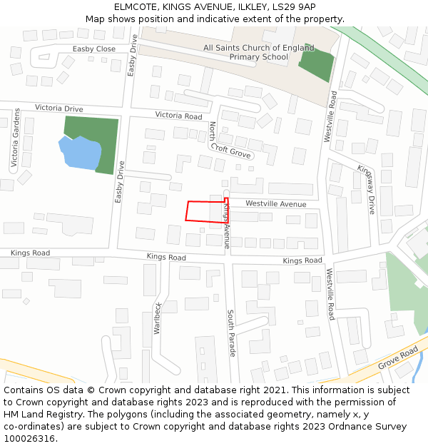 ELMCOTE, KINGS AVENUE, ILKLEY, LS29 9AP: Location map and indicative extent of plot