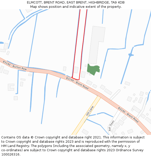 ELMCOTT, BRENT ROAD, EAST BRENT, HIGHBRIDGE, TA9 4DB: Location map and indicative extent of plot