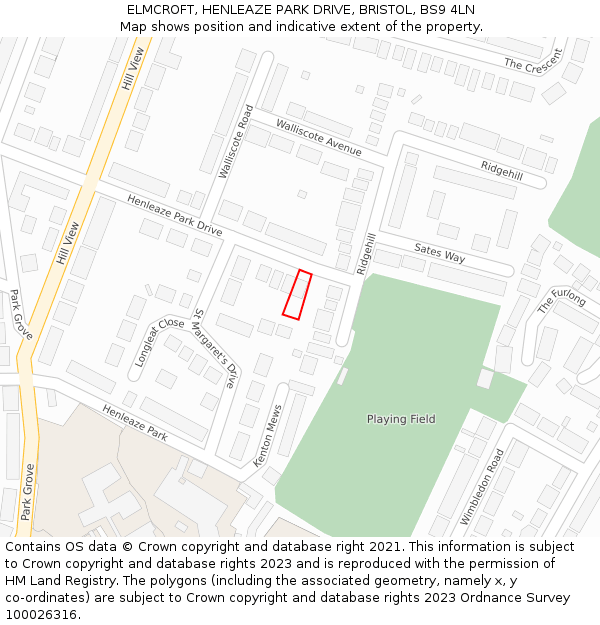ELMCROFT, HENLEAZE PARK DRIVE, BRISTOL, BS9 4LN: Location map and indicative extent of plot