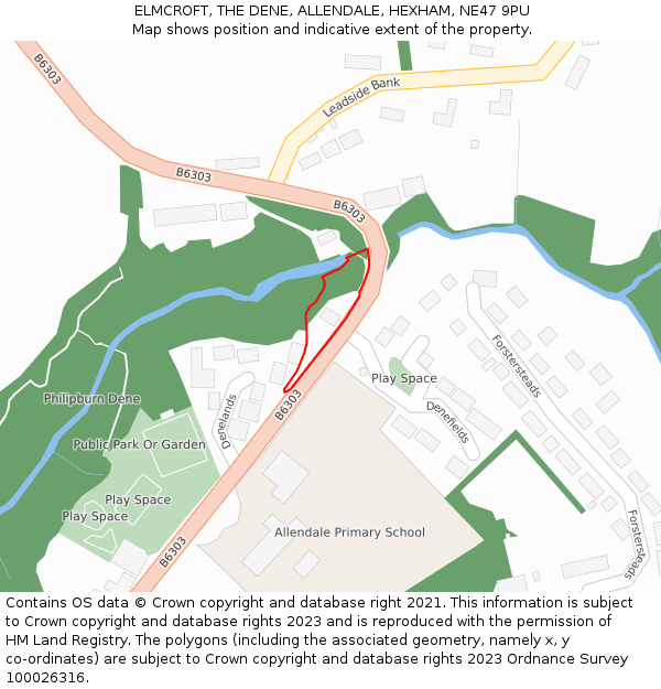 ELMCROFT, THE DENE, ALLENDALE, HEXHAM, NE47 9PU: Location map and indicative extent of plot