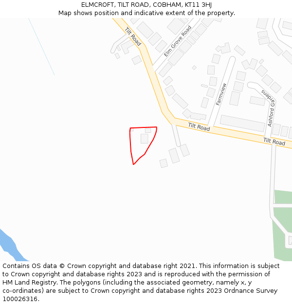 ELMCROFT, TILT ROAD, COBHAM, KT11 3HJ: Location map and indicative extent of plot