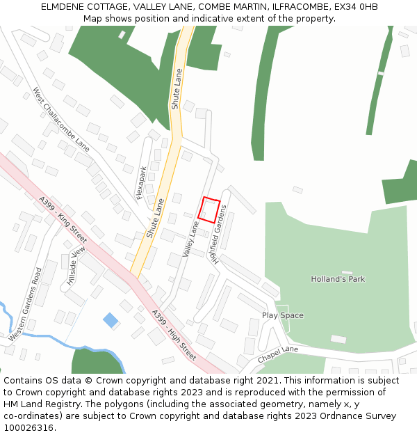 ELMDENE COTTAGE, VALLEY LANE, COMBE MARTIN, ILFRACOMBE, EX34 0HB: Location map and indicative extent of plot