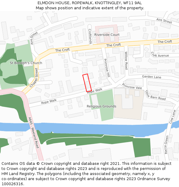 ELMDON HOUSE, ROPEWALK, KNOTTINGLEY, WF11 9AL: Location map and indicative extent of plot