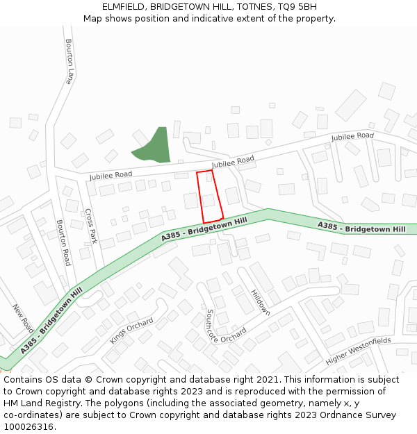 ELMFIELD, BRIDGETOWN HILL, TOTNES, TQ9 5BH: Location map and indicative extent of plot