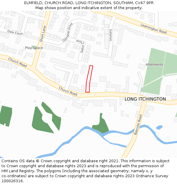 ELMFIELD, CHURCH ROAD, LONG ITCHINGTON, SOUTHAM, CV47 9PR: Location map and indicative extent of plot