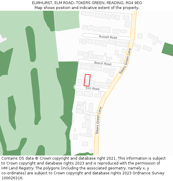 ELMHURST, ELM ROAD, TOKERS GREEN, READING, RG4 9EG: Location map and indicative extent of plot