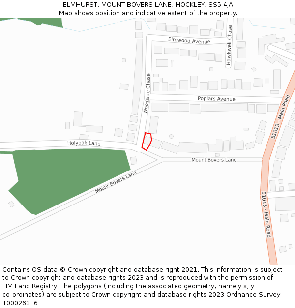 ELMHURST, MOUNT BOVERS LANE, HOCKLEY, SS5 4JA: Location map and indicative extent of plot