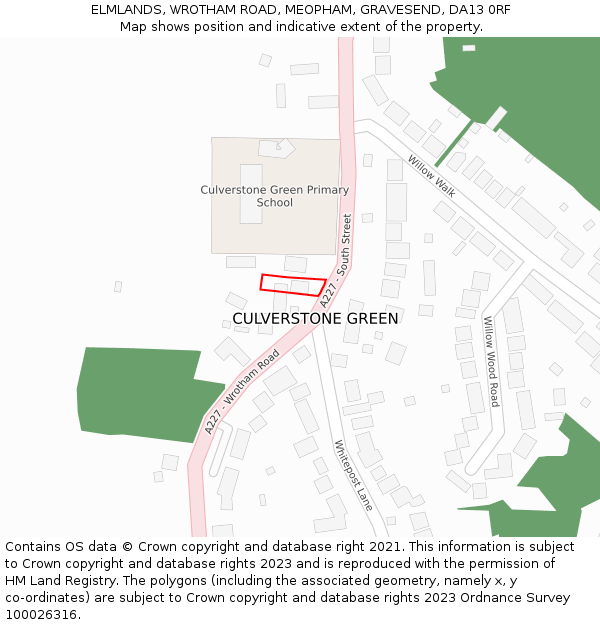 ELMLANDS, WROTHAM ROAD, MEOPHAM, GRAVESEND, DA13 0RF: Location map and indicative extent of plot