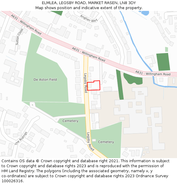 ELMLEA, LEGSBY ROAD, MARKET RASEN, LN8 3DY: Location map and indicative extent of plot