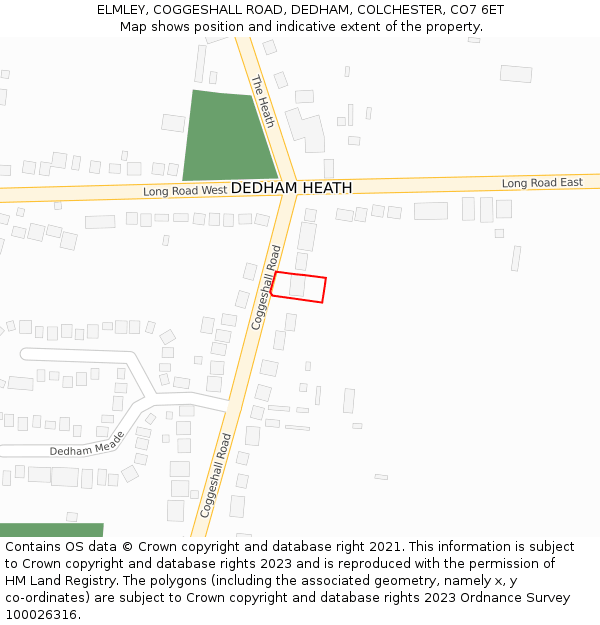 ELMLEY, COGGESHALL ROAD, DEDHAM, COLCHESTER, CO7 6ET: Location map and indicative extent of plot