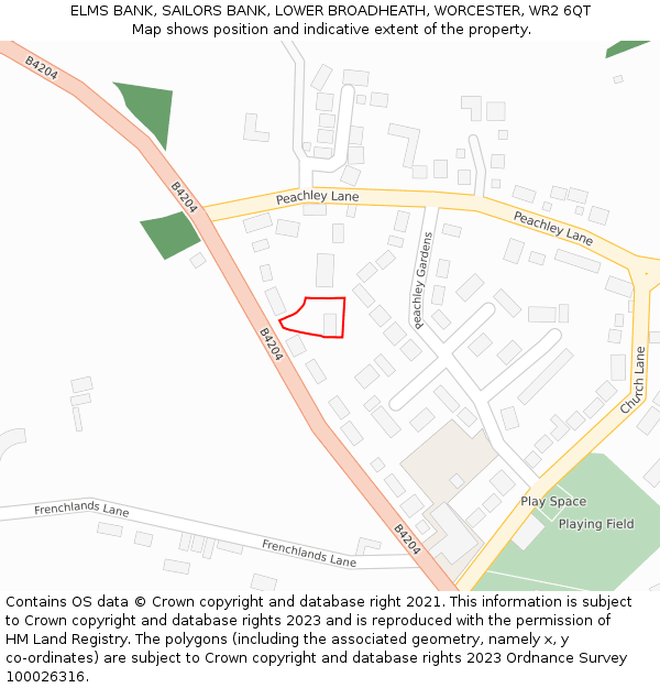 ELMS BANK, SAILORS BANK, LOWER BROADHEATH, WORCESTER, WR2 6QT: Location map and indicative extent of plot