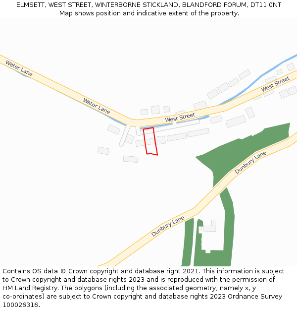 ELMSETT, WEST STREET, WINTERBORNE STICKLAND, BLANDFORD FORUM, DT11 0NT: Location map and indicative extent of plot