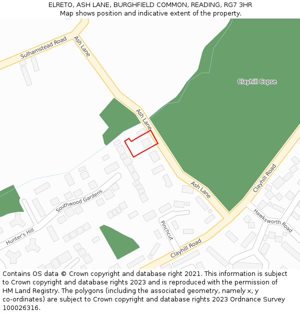 ELRETO, ASH LANE, BURGHFIELD COMMON, READING, RG7 3HR: Location map and indicative extent of plot