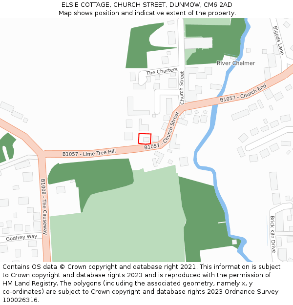 ELSIE COTTAGE, CHURCH STREET, DUNMOW, CM6 2AD: Location map and indicative extent of plot