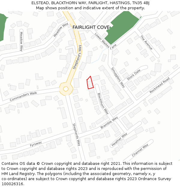 ELSTEAD, BLACKTHORN WAY, FAIRLIGHT, HASTINGS, TN35 4BJ: Location map and indicative extent of plot