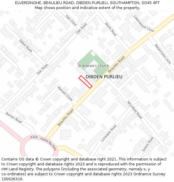 ELVERDINGHE, BEAULIEU ROAD, DIBDEN PURLIEU, SOUTHAMPTON, SO45 4PT: Location map and indicative extent of plot