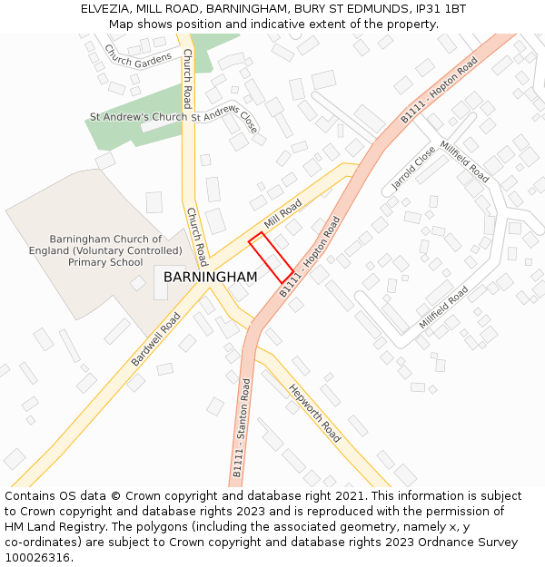 ELVEZIA, MILL ROAD, BARNINGHAM, BURY ST EDMUNDS, IP31 1BT: Location map and indicative extent of plot