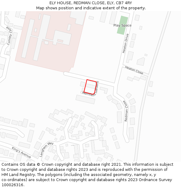 ELY HOUSE, REDMAN CLOSE, ELY, CB7 4RY: Location map and indicative extent of plot