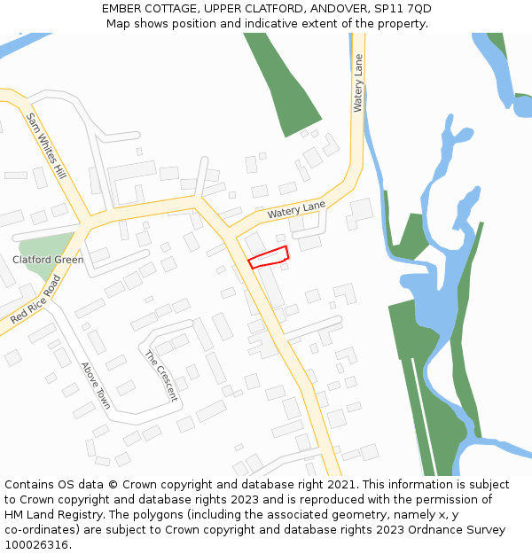 EMBER COTTAGE, UPPER CLATFORD, ANDOVER, SP11 7QD: Location map and indicative extent of plot