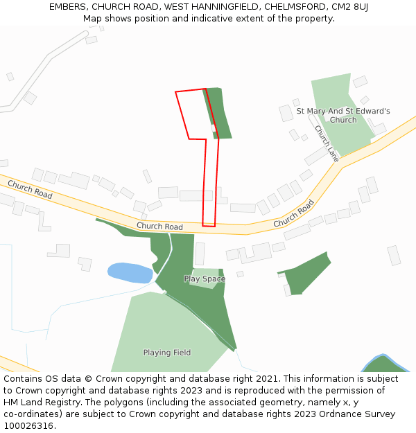 EMBERS, CHURCH ROAD, WEST HANNINGFIELD, CHELMSFORD, CM2 8UJ: Location map and indicative extent of plot