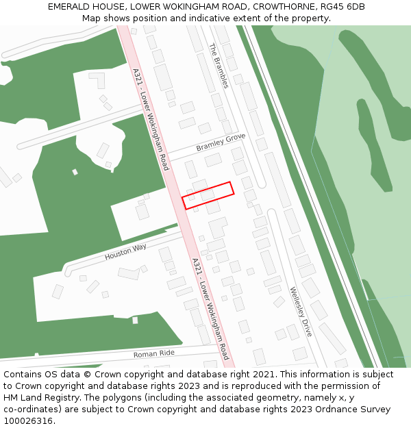 EMERALD HOUSE, LOWER WOKINGHAM ROAD, CROWTHORNE, RG45 6DB: Location map and indicative extent of plot