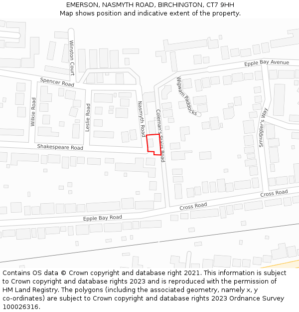 EMERSON, NASMYTH ROAD, BIRCHINGTON, CT7 9HH: Location map and indicative extent of plot