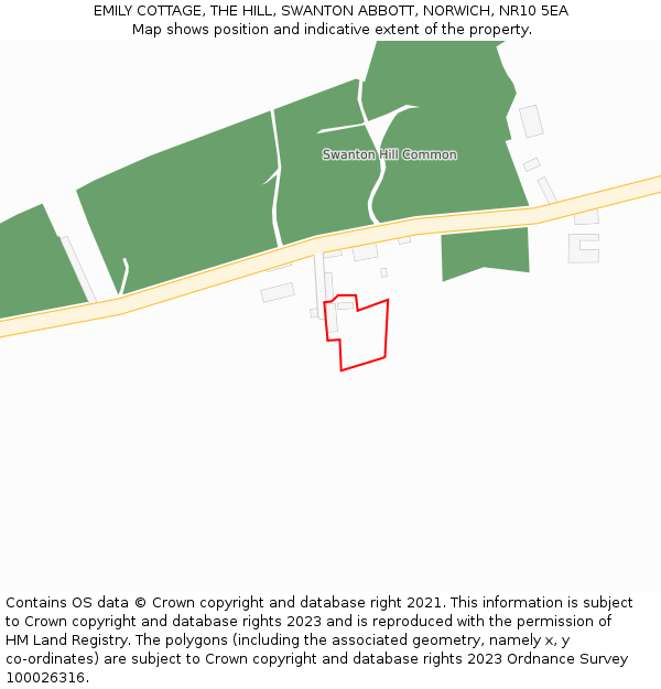 EMILY COTTAGE, THE HILL, SWANTON ABBOTT, NORWICH, NR10 5EA: Location map and indicative extent of plot