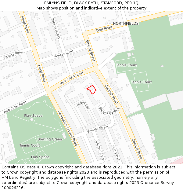 EMLYNS FIELD, BLACK PATH, STAMFORD, PE9 1QJ: Location map and indicative extent of plot