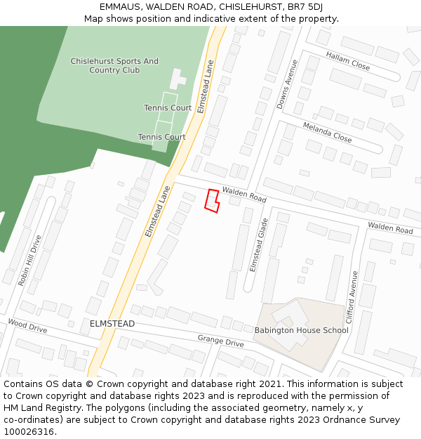EMMAUS, WALDEN ROAD, CHISLEHURST, BR7 5DJ: Location map and indicative extent of plot