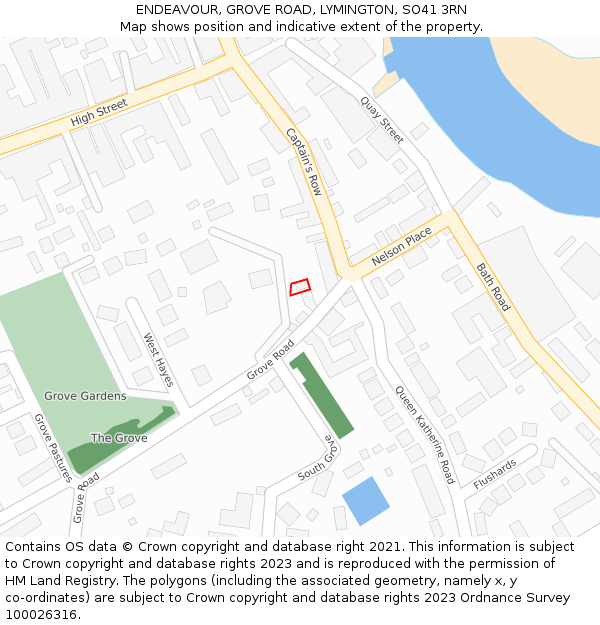 ENDEAVOUR, GROVE ROAD, LYMINGTON, SO41 3RN: Location map and indicative extent of plot