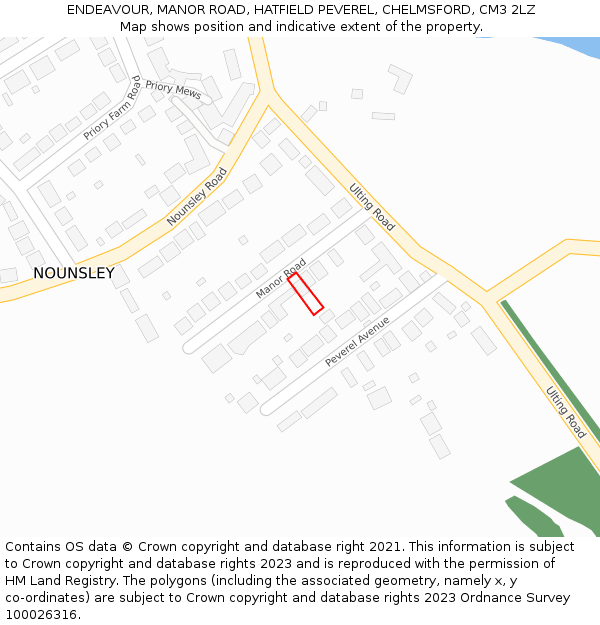 ENDEAVOUR, MANOR ROAD, HATFIELD PEVEREL, CHELMSFORD, CM3 2LZ: Location map and indicative extent of plot