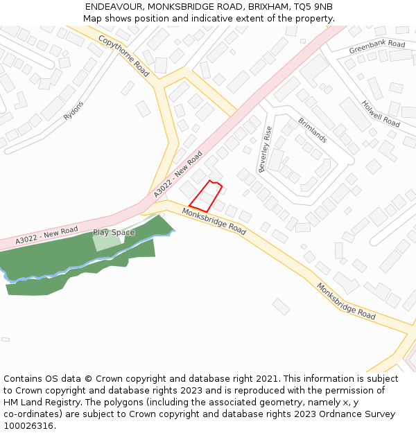 ENDEAVOUR, MONKSBRIDGE ROAD, BRIXHAM, TQ5 9NB: Location map and indicative extent of plot