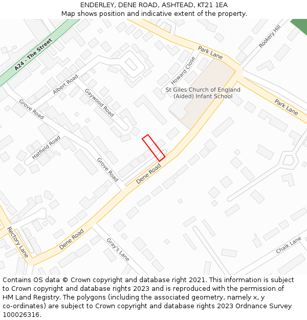 ENDERLEY, DENE ROAD, ASHTEAD, KT21 1EA: Location map and indicative extent of plot