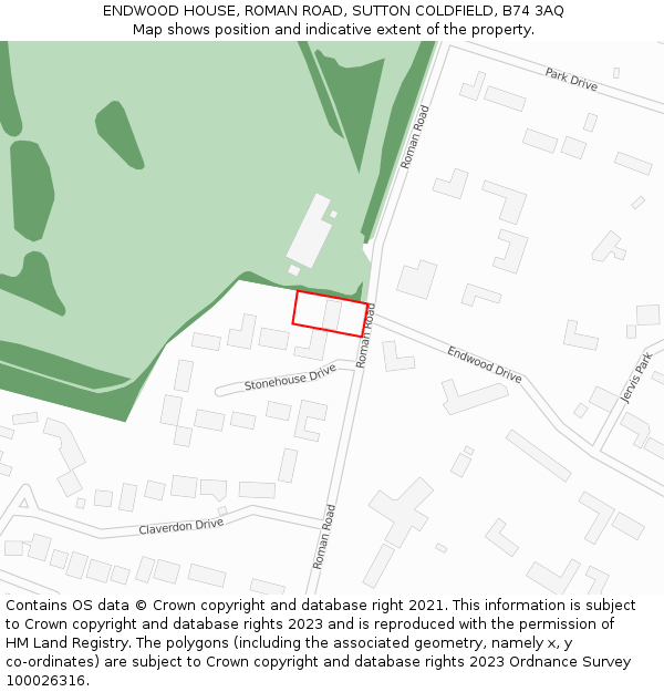 ENDWOOD HOUSE, ROMAN ROAD, SUTTON COLDFIELD, B74 3AQ: Location map and indicative extent of plot