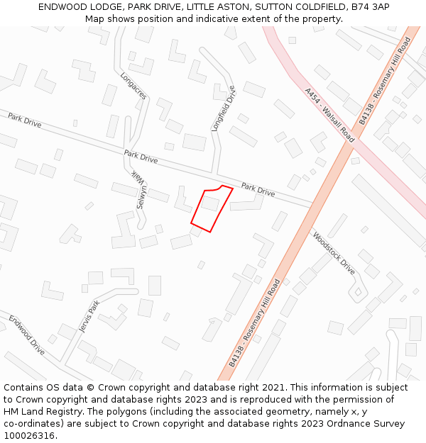 ENDWOOD LODGE, PARK DRIVE, LITTLE ASTON, SUTTON COLDFIELD, B74 3AP: Location map and indicative extent of plot