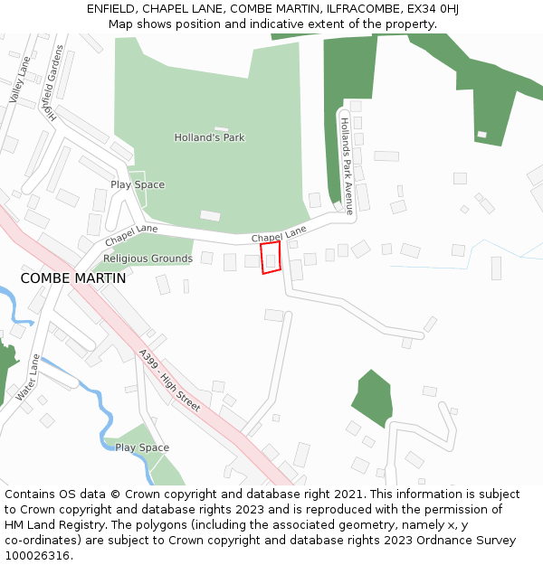 ENFIELD, CHAPEL LANE, COMBE MARTIN, ILFRACOMBE, EX34 0HJ: Location map and indicative extent of plot