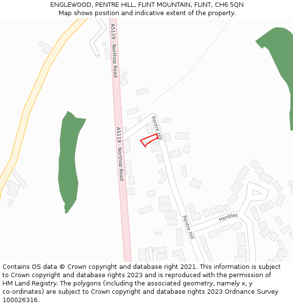 ENGLEWOOD, PENTRE HILL, FLINT MOUNTAIN, FLINT, CH6 5QN: Location map and indicative extent of plot