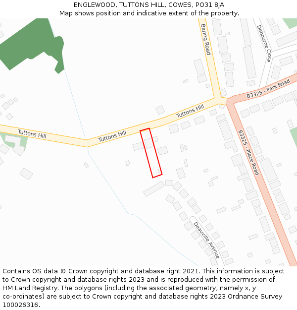 ENGLEWOOD, TUTTONS HILL, COWES, PO31 8JA: Location map and indicative extent of plot
