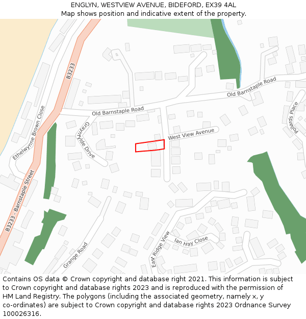 ENGLYN, WESTVIEW AVENUE, BIDEFORD, EX39 4AL: Location map and indicative extent of plot