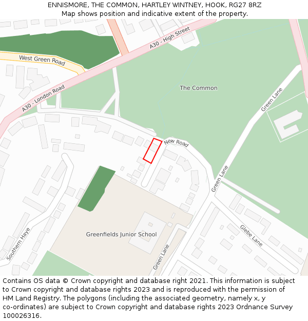 ENNISMORE, THE COMMON, HARTLEY WINTNEY, HOOK, RG27 8RZ: Location map and indicative extent of plot