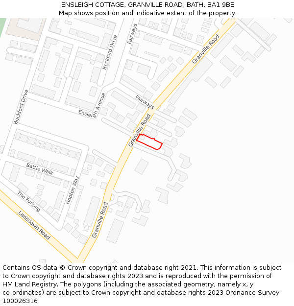 ENSLEIGH COTTAGE, GRANVILLE ROAD, BATH, BA1 9BE: Location map and indicative extent of plot