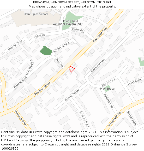 EREWHON, WENDRON STREET, HELSTON, TR13 8PT: Location map and indicative extent of plot